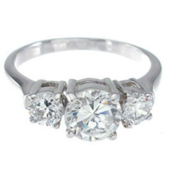 Engagement Promise Ring Sterling Silver Womens Size 5 Cubic Zirconia CZ 1.5 Ct - Picture 2 of 2